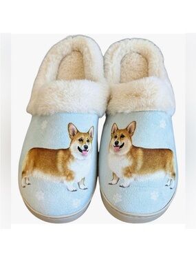 SNUGG Slippers Welsh Corgi Dog Comfy Cozy Furry Lined Soft Memory Foam Size S/M